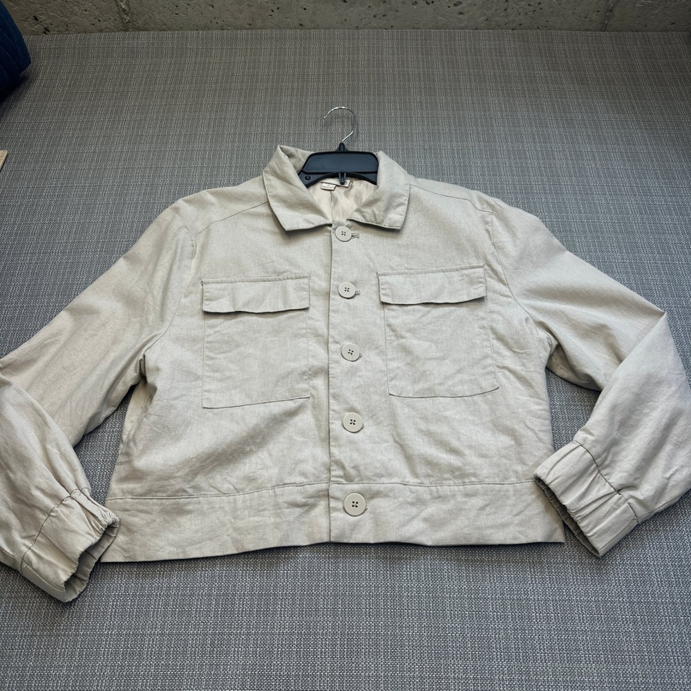 Catherine Malandrino Linen Blend Utility Jacket‎ Womens Medium Button Up Safari
